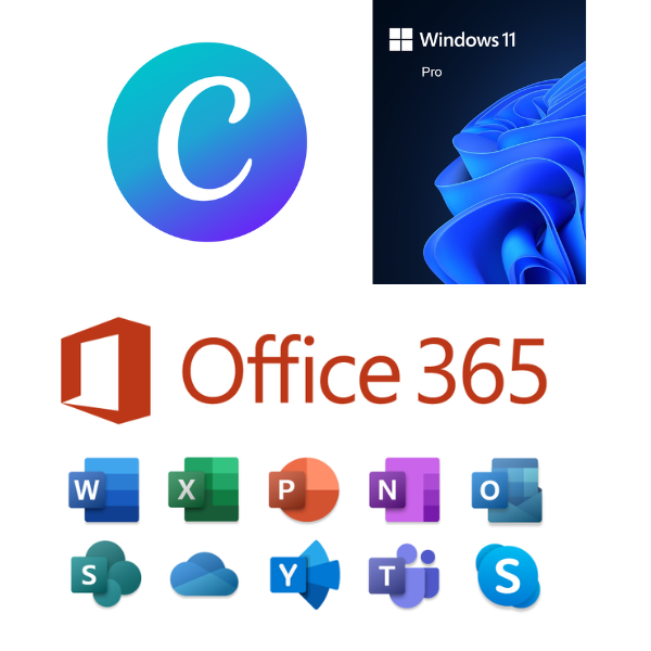 Combo Sinh Viên Bất Tử: Win 10/11 Pro + Office 365 + Canva Pro 1 năm